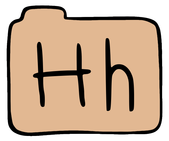 light orange file folder with capital and lowercase h on it.